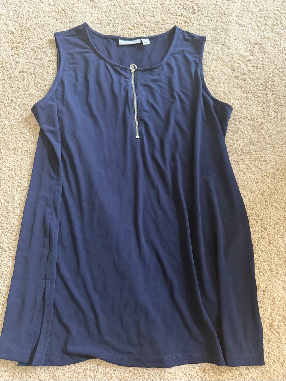 Susan Graver Navy Sleeveless Zip-Front Tank